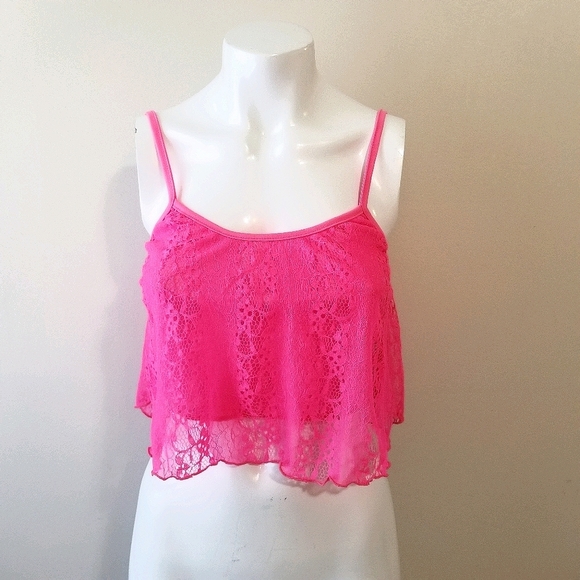 Vibrant pink lacey crop tank top - Picture 5 of 5